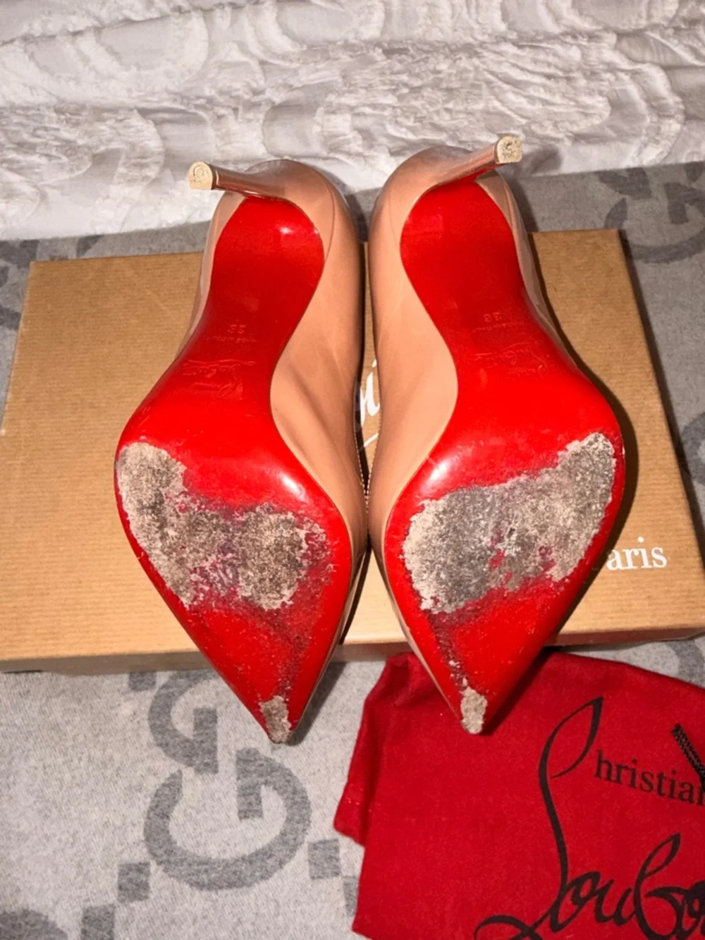 Christian Louboutin Nude Patent Pigalle Stiletto Pumps, 100mm, 36 - Picture 9 of 13